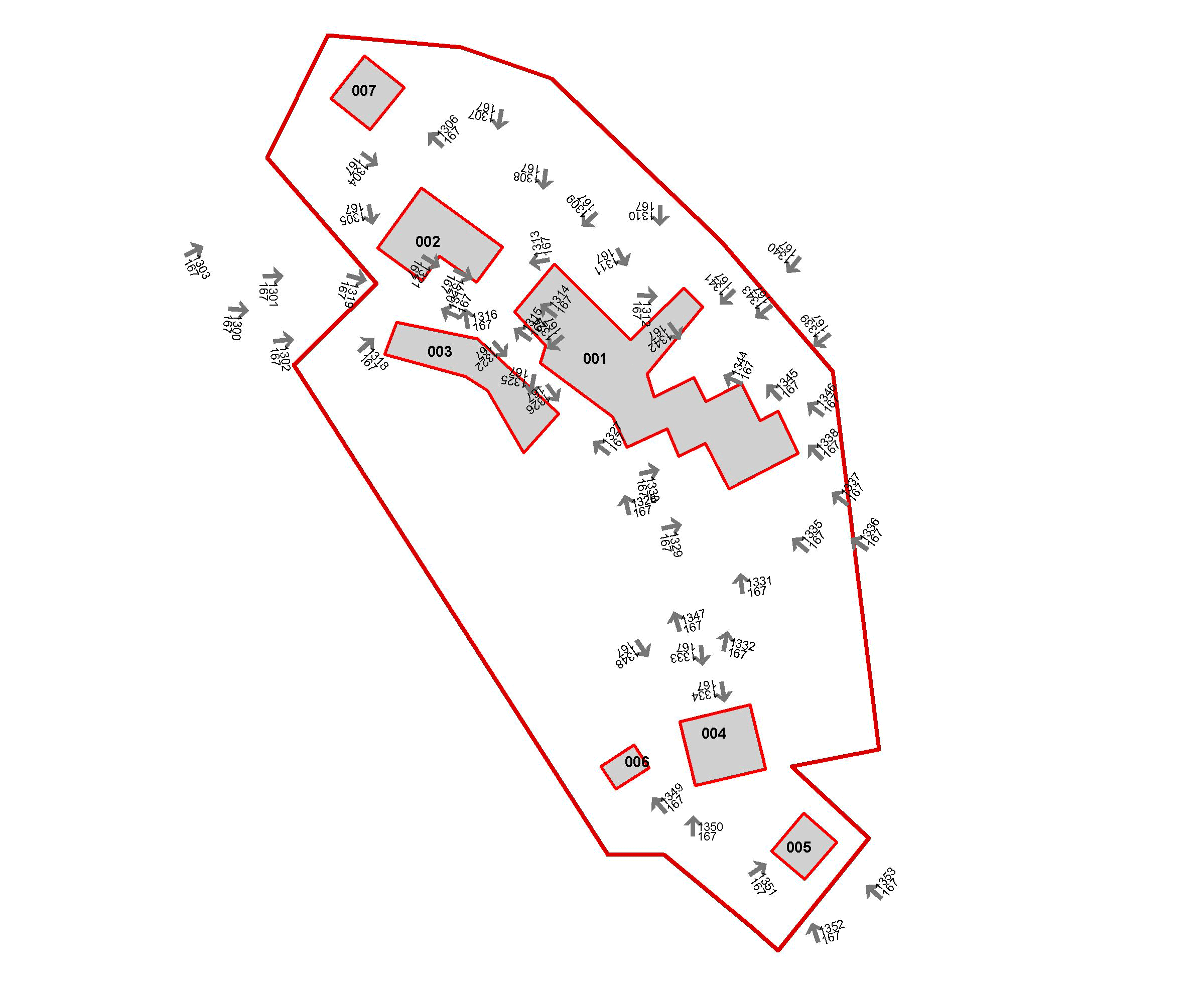 Mappa riassuntiva dei punti dai quali sono state scattate le foto agli edifici