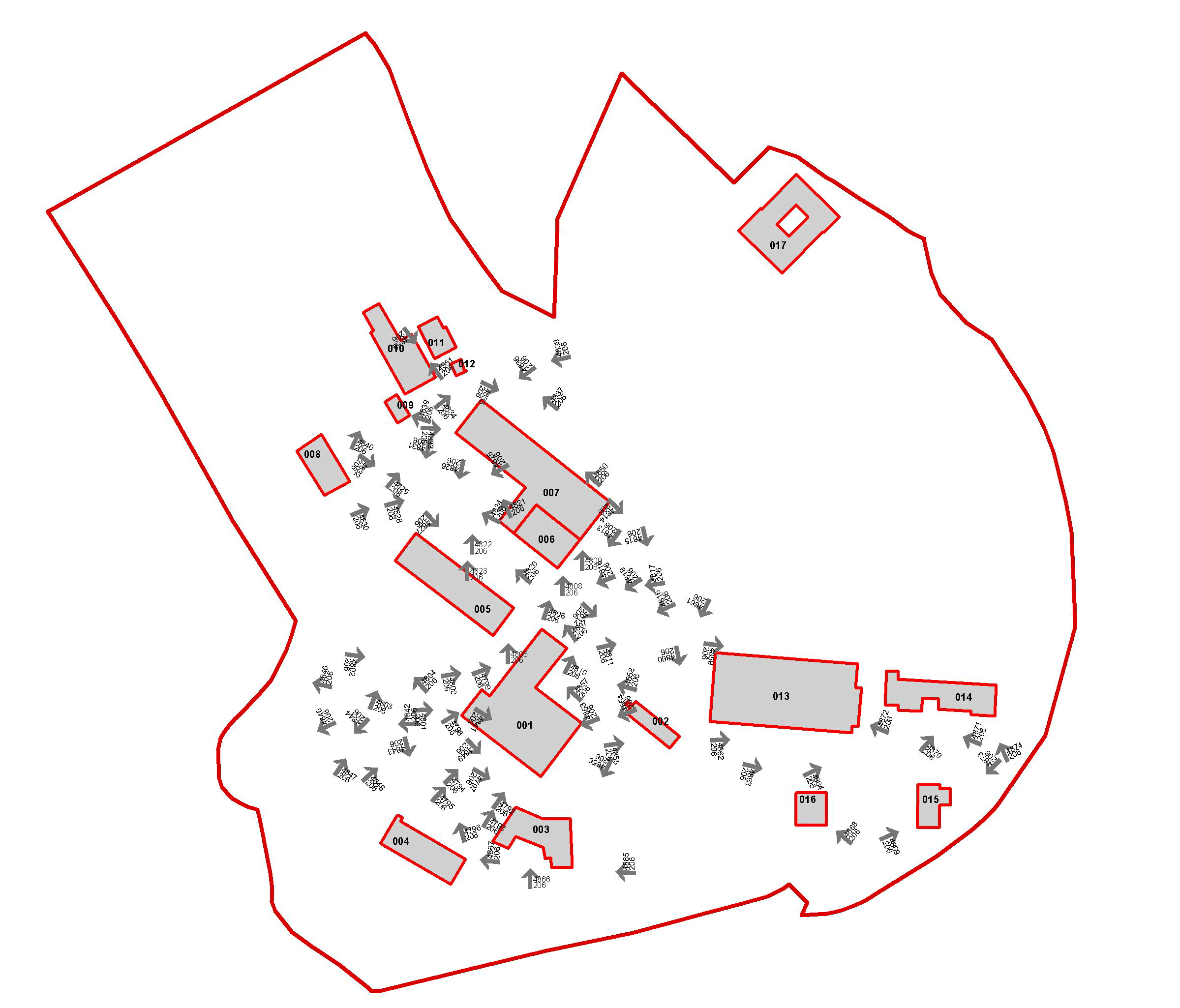 Mappa riassuntiva dei punti dai quali sono state scattate le foto agli edifici