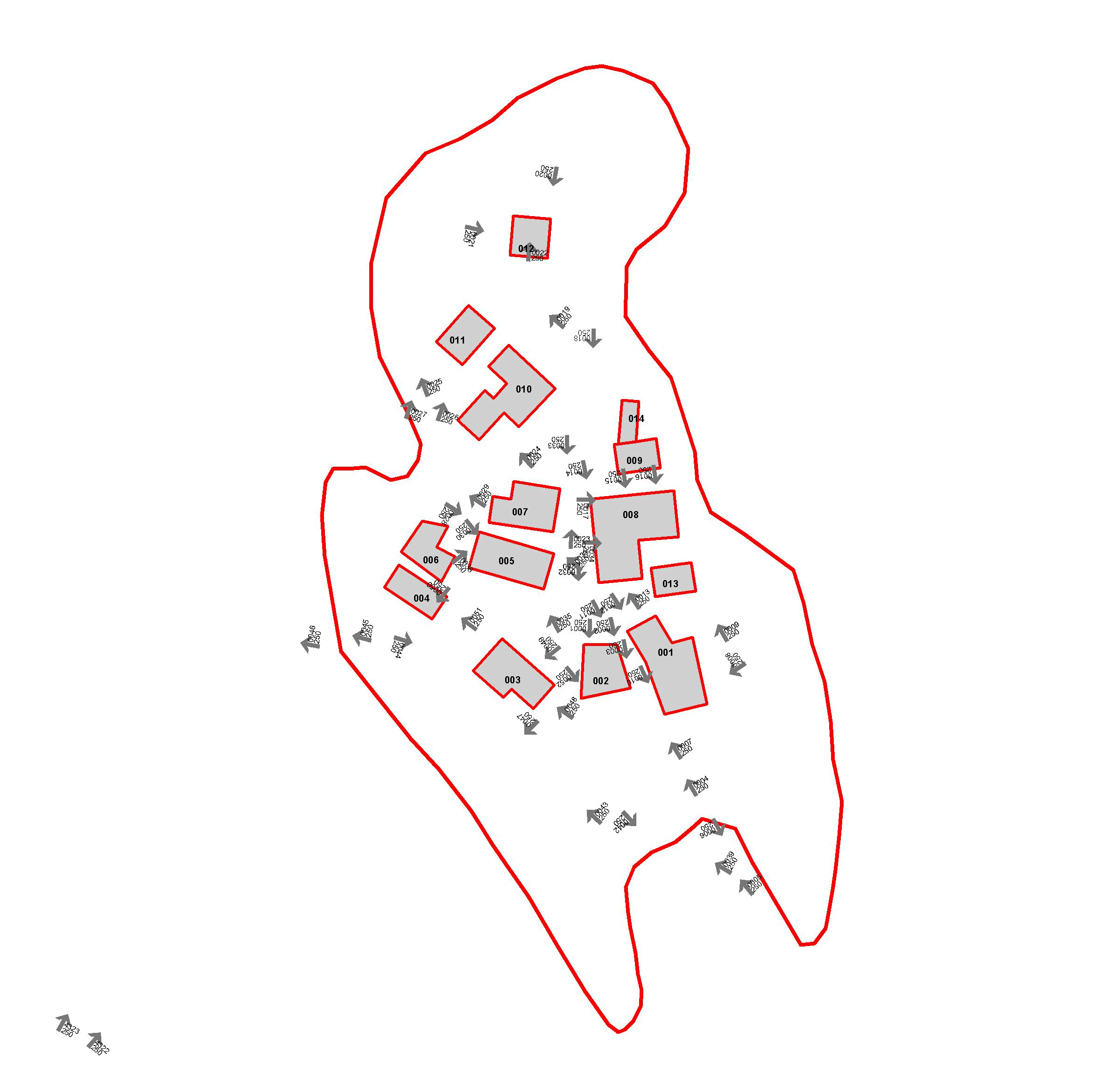 Mappa riassuntiva dei punti dai quali sono state scattate le foto agli edifici